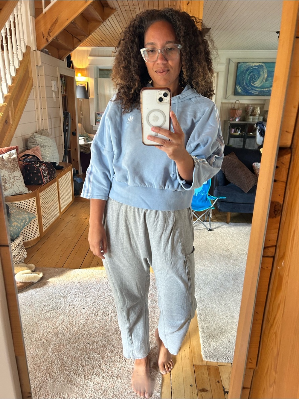 adidas Light Blue Cropped Crewneck Hoodie